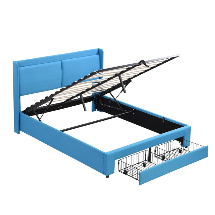 Queen Size Upholstered Hydraulic Platform Bed with Storage and 2 Drawers - Gear Elevation