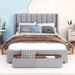 Queen Size Upholstered Platform Bed with One Large Drawer in the Footboard and Drawer on Each Side - Gear Elevation