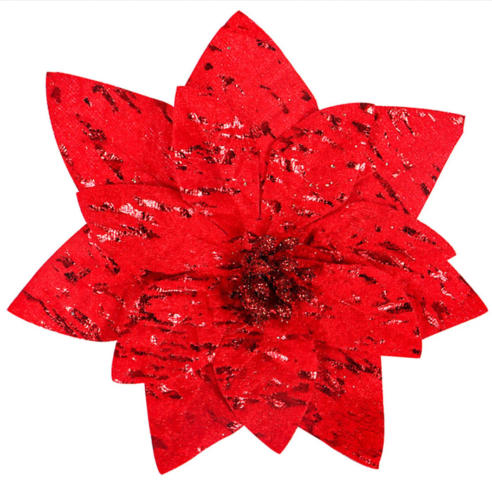 Glittering Artificial Pointsettia Flower Heads – Festive Christmas Tree Ornaments with Charming Berry Accents