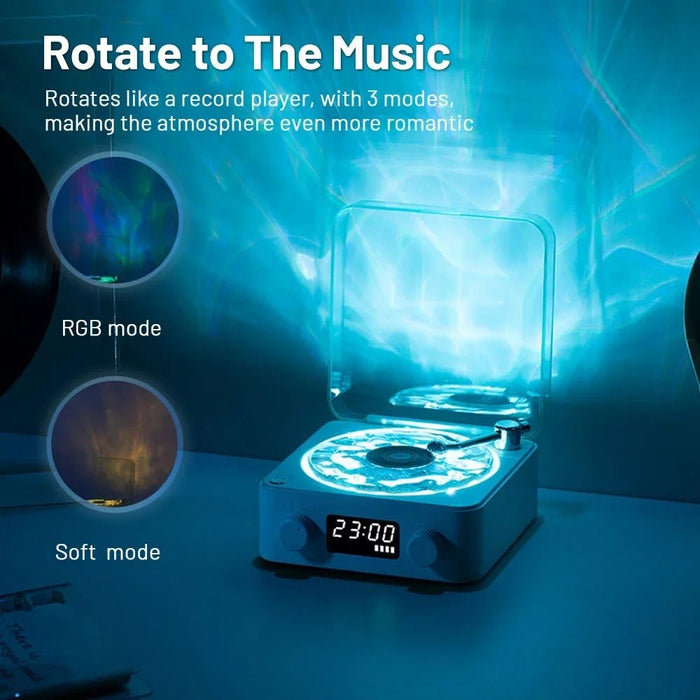 Retro Turntable Speaker with Wireless Bluetooth 5.0 - Vinyl Record Player, Stereo Sound, White Noise, and RGB Projection Lamp Effect - Gear Elevation