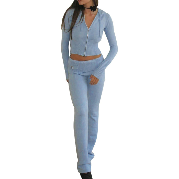 Ribbed Knit Lounge Set for Women – Zip - Up Hoodie & High - Waist Wide - Leg Pants, 2 - Piece Relaxed Loungewear Ensemble - Gear Elevation