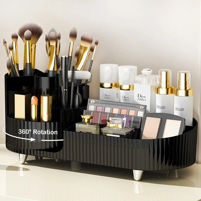 Rotating Makeup Organizer - 360 Rotating Makeup Organizer for Vanity with Brush Holder - Gear Elevation