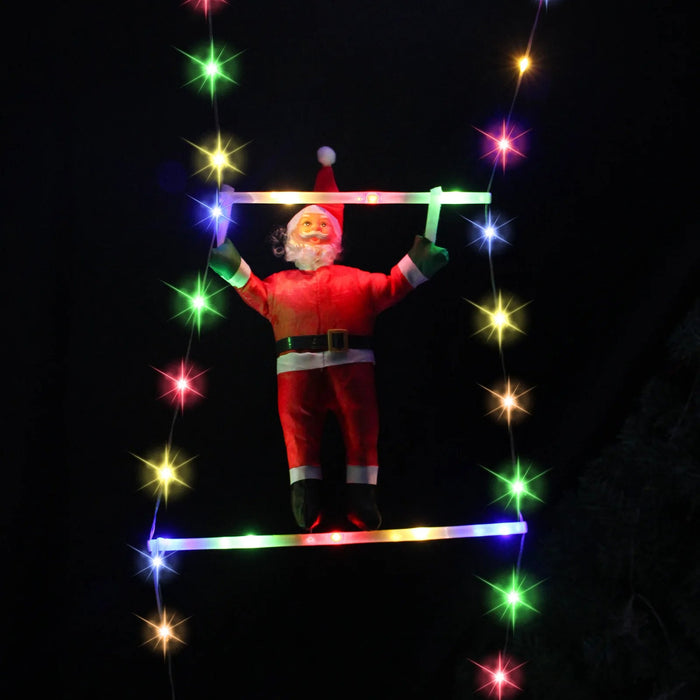 Santa Claus Climbing Ladder with LED String Lights – Festive Christmas Decor for Home, Window & Tree - Gear Elevation