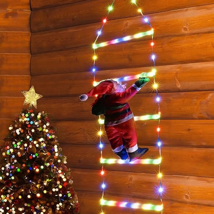 Santa Claus Climbing Ladder with LED String Lights – Festive Christmas Decor for Home, Window & Tree - Gear Elevation