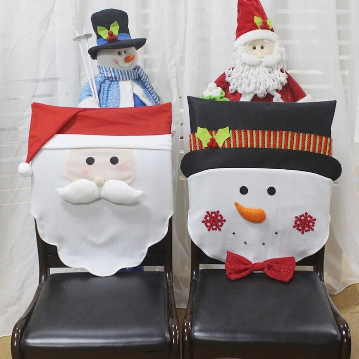 Santa Claus & Snowman Chair Back Covers – Festive Christmas Décor Slipcovers for a Playful Holiday Touch - Gear Elevation