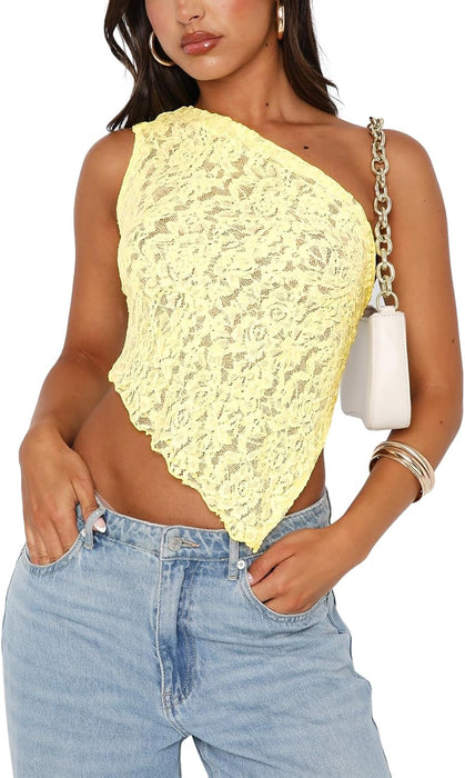 Sexy Lace One - Shoulder Backless Irregular Summer Top for Women’s Party & Streetwear - Gear Elevation