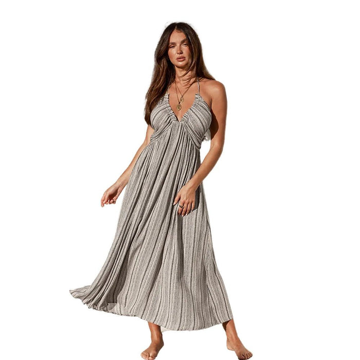 Sexy Plunge Halter Neck Maxi Bohemian Beach Dress – Backless Sleeveless Bikini Cover - Up for Summer - Gear Elevation