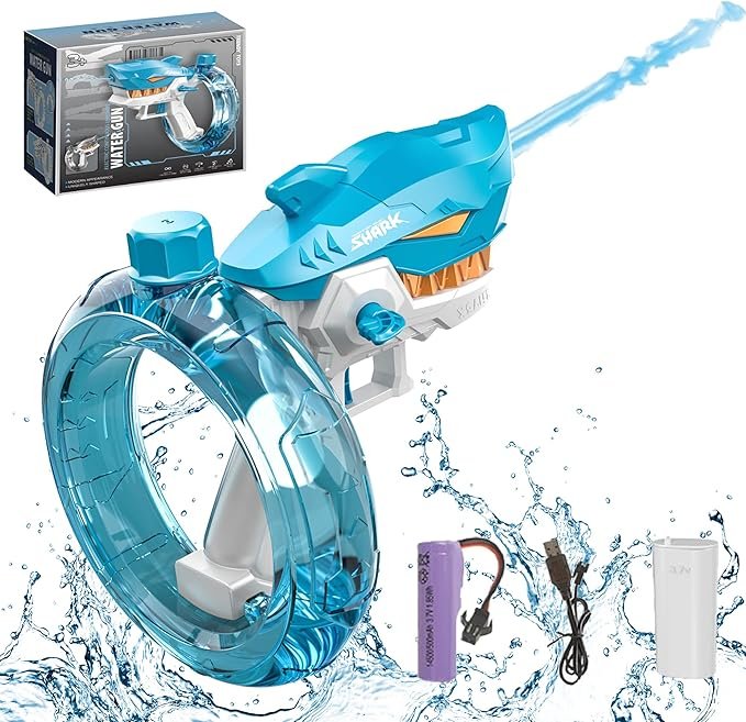 Shark Electric Water Gun Toy - High - Pressure Continuous Shooting Water Spray Toy with Electric Pump - Gear Elevation