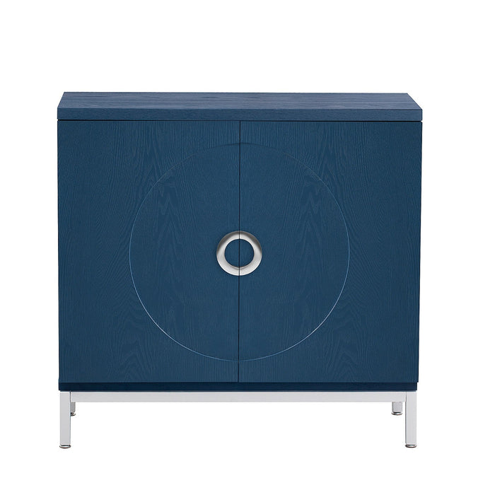 Simple Storage Cabinet with Solid Wood Veneer and Metal Leg Frame for Living Room, Entryway, Dining Room (Navy) - Gear Elevation