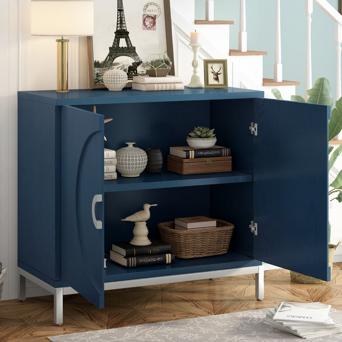 Simple Storage Cabinet with Solid Wood Veneer and Metal Leg Frame for Living Room, Entryway, Dining Room (Navy) - Gear Elevation