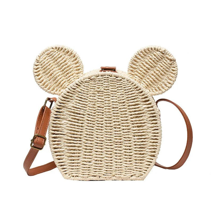 Small Round Rattan Mickey Shoulder Bag - Cute Mickey Handbag for Travel & Beach Vacations - Gear Elevation