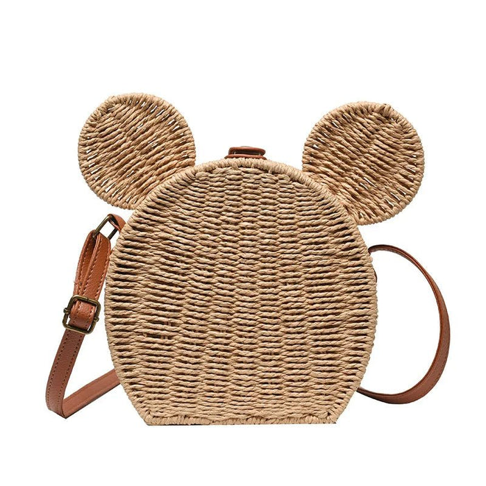 Small Round Rattan Mickey Shoulder Bag - Cute Mickey Handbag for Travel & Beach Vacations - Gear Elevation