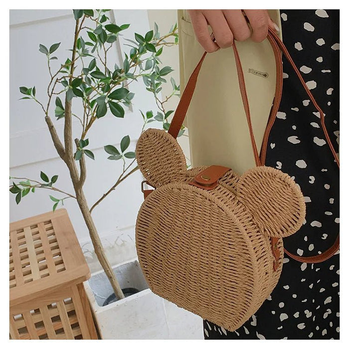 Small Round Rattan Mickey Shoulder Bag - Cute Mickey Handbag for Travel & Beach Vacations - Gear Elevation