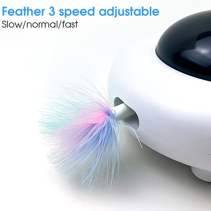 Smart UFO Interactive Cat Toy - Indoor Rotating Feather Electronic Toy with Smart Auto Shut - Off, Random Movement, and USB Charging - Gear Elevation