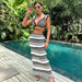 Striped Knitted Beach Skirt Set – Sexy Backless Boho Ruffle Two - Piece Outfit for Women’s Vacation Glam - Gear Elevation