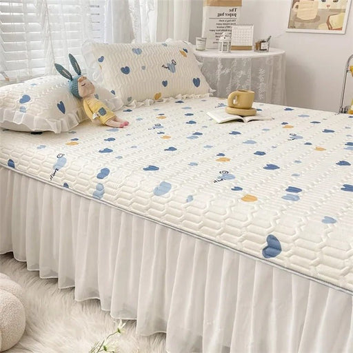 Summer Ice Silk Latex Mattress Set - Lace Style Ice Silk Mat, Bed Sheet, Skirt Style, Non Slip Fixed Mattress Protective Cover - Gear Elevation