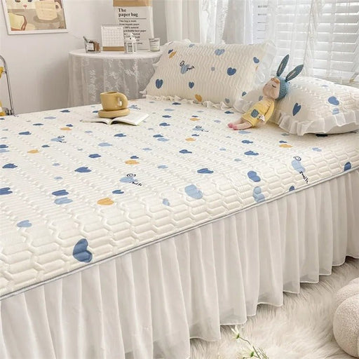 Summer Ice Silk Latex Mattress Set - Lace Style Ice Silk Mat, Bed Sheet, Skirt Style, Non Slip Fixed Mattress Protective Cover - Gear Elevation