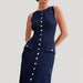 Summer Sleeveless Knitted Bodycon Dress – Elegant Buttoned O - Neck Party Wear - Gear Elevation