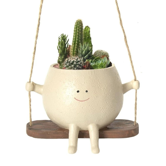 Swing Face Hanging Planter – Adorable Resin Succulent Pot for Indoor & Outdoor Decor, Perfect Christmas Gift - Gear Elevation