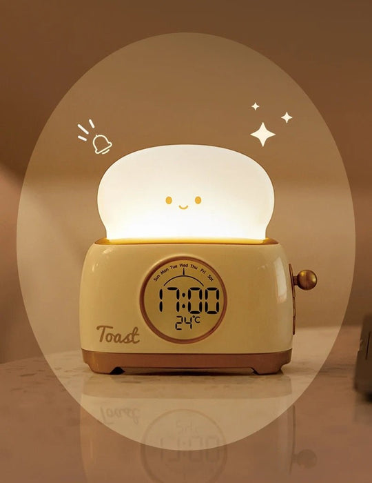 Toaster Kid Alarm Clock Night Light – Rechargeable Bedside Glow, Luminous Timer, and Whimsical Décor for Kids’ Bedrooms or Charming Gifts - Gear Elevation