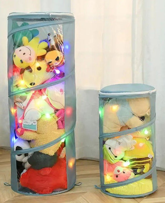 Transparent Cylindrical Toy Storage Bag – Dustproof Display Bucket for Plush Dolls & Children's Toys - Gear Elevation