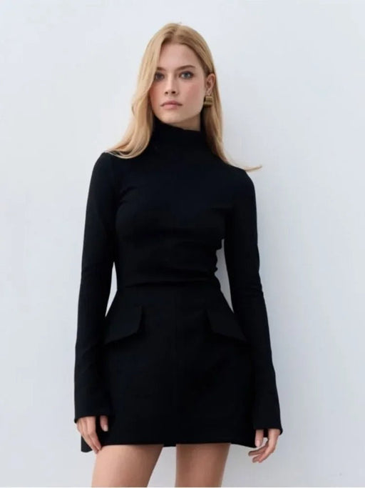 Turtleneck Bodycon X - Shape Mini Dress for Women – Elegant Long Sleeve with Pockets, Perfect for Spring & Summer Office Style - Gear Elevation