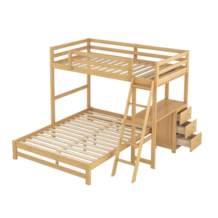 Twin over Full Bunk Bed with Built - in Desk and Three Drawers - Gear Elevation