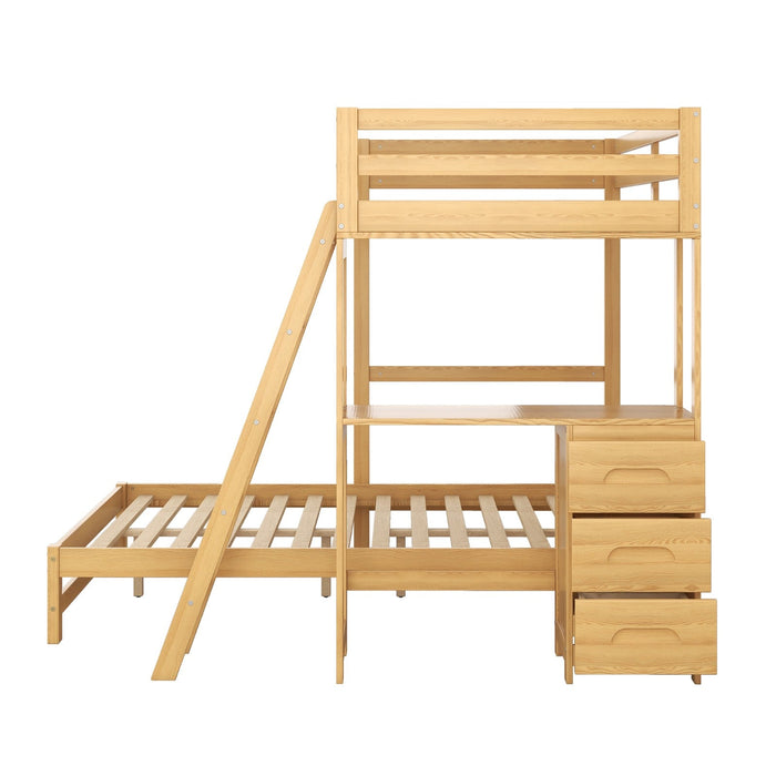 Twin over Full Bunk Bed with Built - in Desk and Three Drawers - Gear Elevation