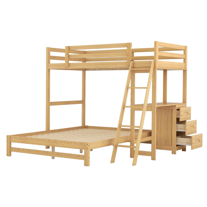 Twin over Full Bunk Bed with Built - in Desk and Three Drawers - Gear Elevation