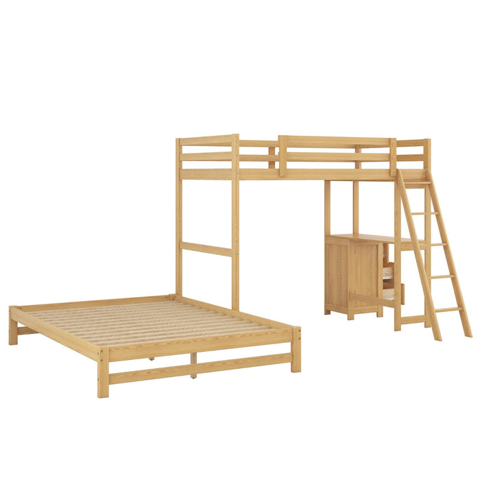 Twin over Full Bunk Bed with Built - in Desk and Three Drawers - Gear Elevation