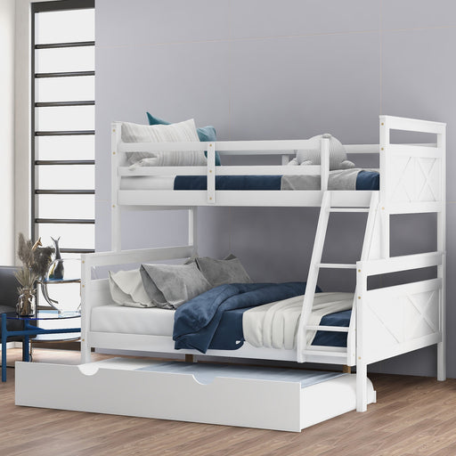 Twin Over Full Bunk Bed with Ladder Twin Size Trundle, Safety Guardrail - Gear Elevation