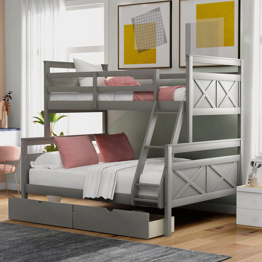 Twin over Full Bunk Bed with Ladder, Two Storage Drawers, and Safety Guardrail - Gear Elevation