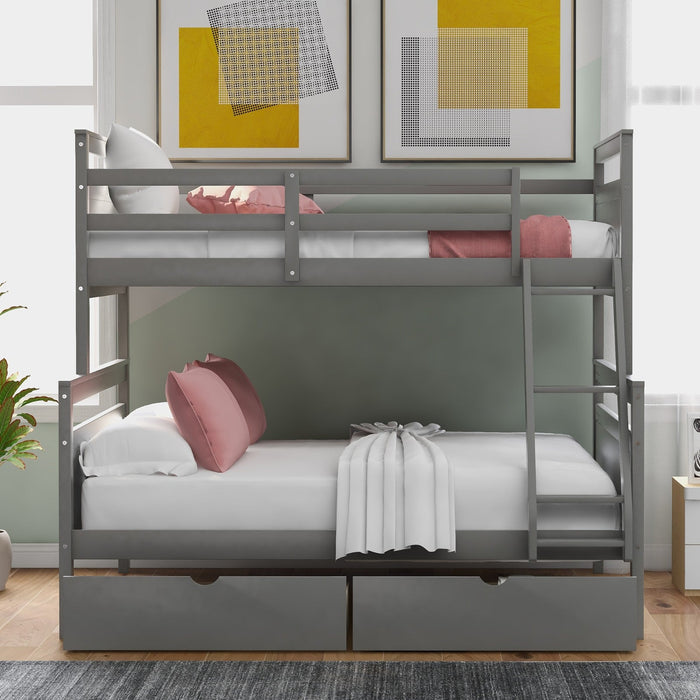 Twin over Full Bunk Bed with Ladder, Two Storage Drawers, and Safety Guardrail - Gear Elevation