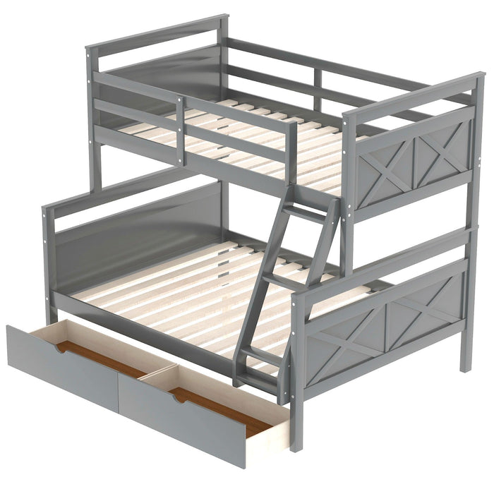 Twin over Full Bunk Bed with Ladder, Two Storage Drawers, and Safety Guardrail - Gear Elevation