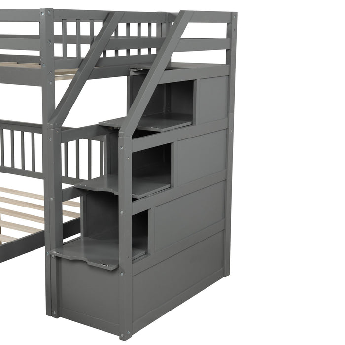 Twin over Full Loft Bed with Staircase - Gear Elevation