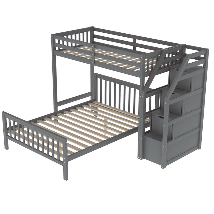 Twin over Full Loft Bed with Staircase - Gear Elevation