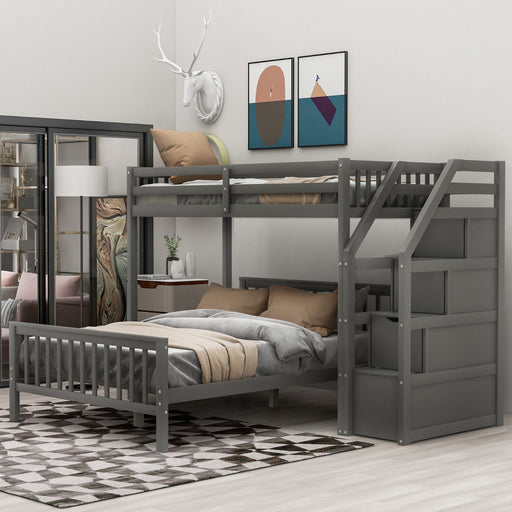 Twin over Full Loft Bed with Staircase - Gear Elevation