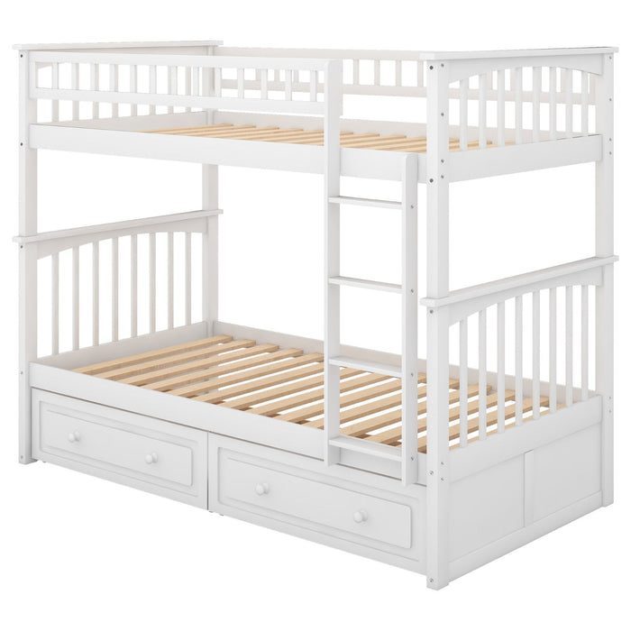 Twin over Twin Bunk Bed with Drawers Convertible Beds - Gear Elevation