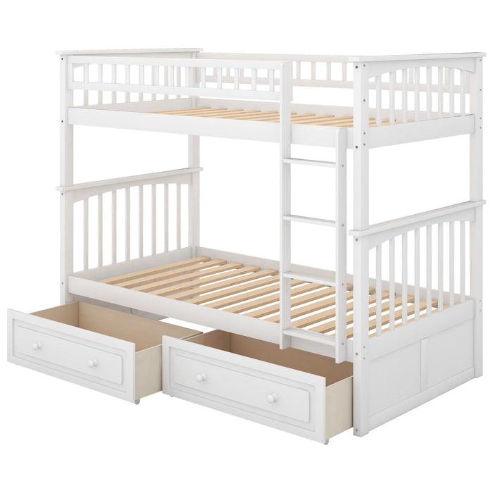 Twin over Twin Bunk Bed with Drawers Convertible Beds - Gear Elevation