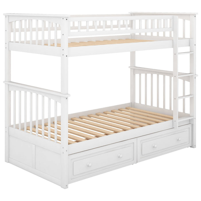 Twin over Twin Bunk Bed with Drawers Convertible Beds - Gear Elevation