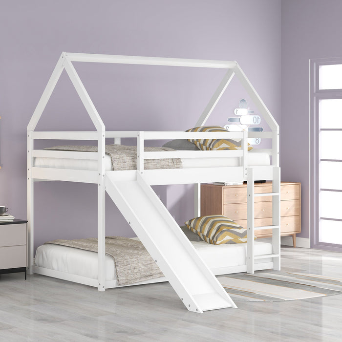 Twin Size Bunk House Bed with Slide and Ladder - Gear Elevation