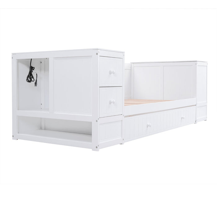 Twin - Size Daybed with Storage Arms, Trundle, and Charging Station - Gear Elevation