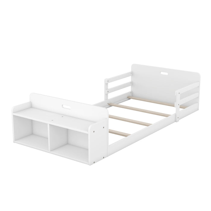 Twin Size Floor Bed with Storage Footboard and Guardrail - Gear Elevation