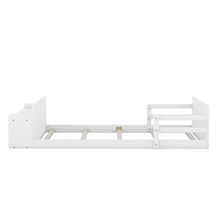 Twin Size Floor Bed with Storage Footboard and Guardrail - Gear Elevation