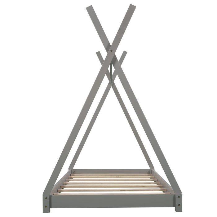 Twin Size House Platform Bed with Triangle Structure - Gear Elevation