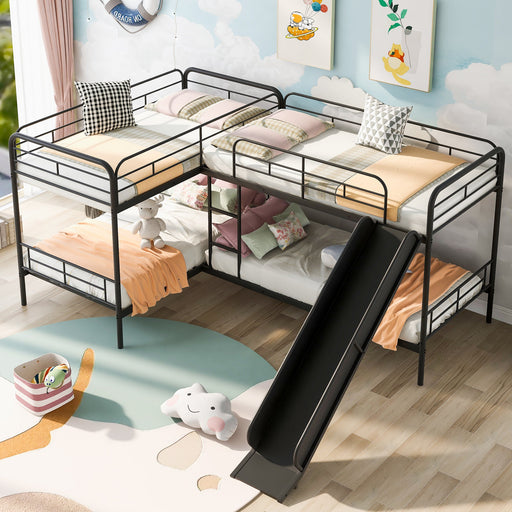 Twin - Size L - Shaped Bunk Bed with Slide and Ladder - Gear Elevation
