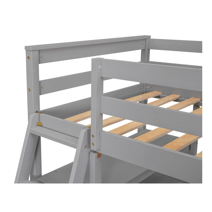 Twin Size Loft Bed with Desk and Shelves, Two Built - in Drawers - Gear Elevation