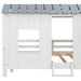 Twin Size Low Loft House Bed with Roof and Two Front Windows - Gear Elevation