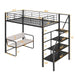 Twin Size Metal Loft Bed with Bench and Storage Staircase - Gear Elevation