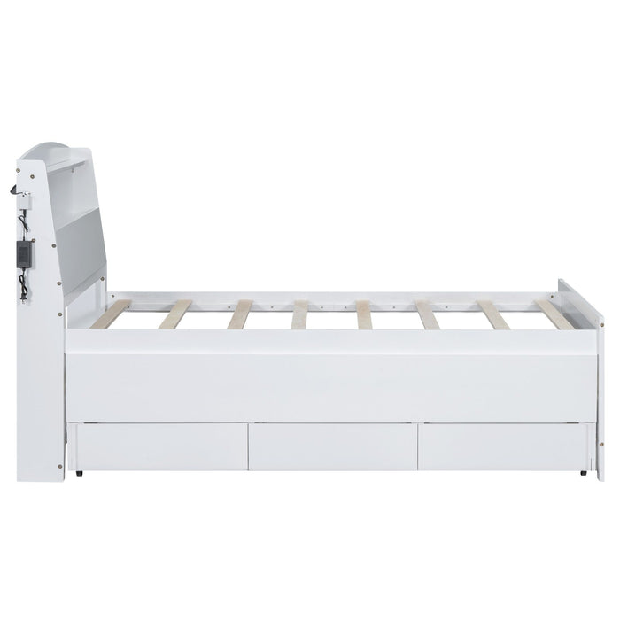 Twin Size Platform Bed with Storage, LED Headboard, Twin Size Trundle, and 3 Drawers - Gear Elevation